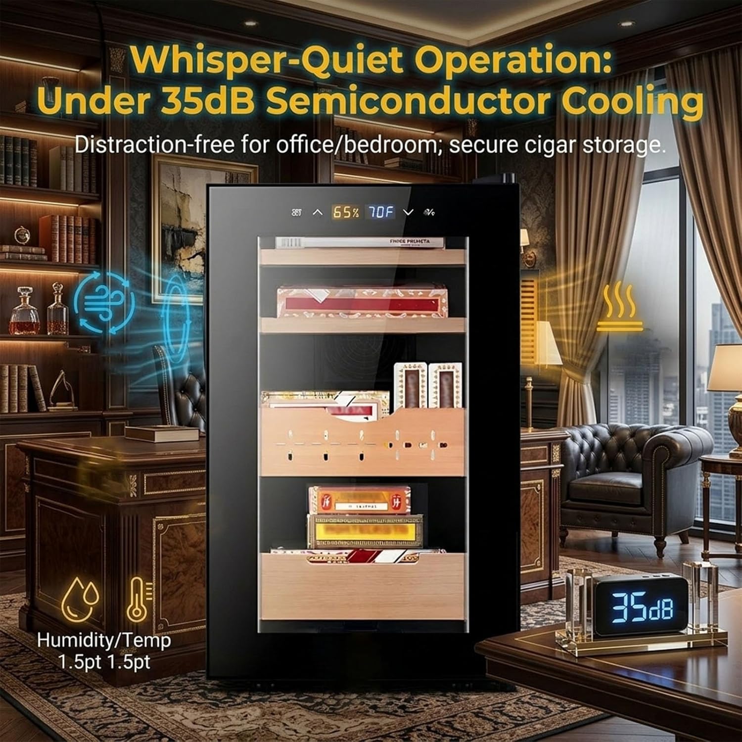 Electric Cigar Humidor 46 Litre 200 Count PTC Thermal Compensation, Luxury Corporate Gift For Clients Executives Business Gift, Sophisticated Smoking Room Decor Box