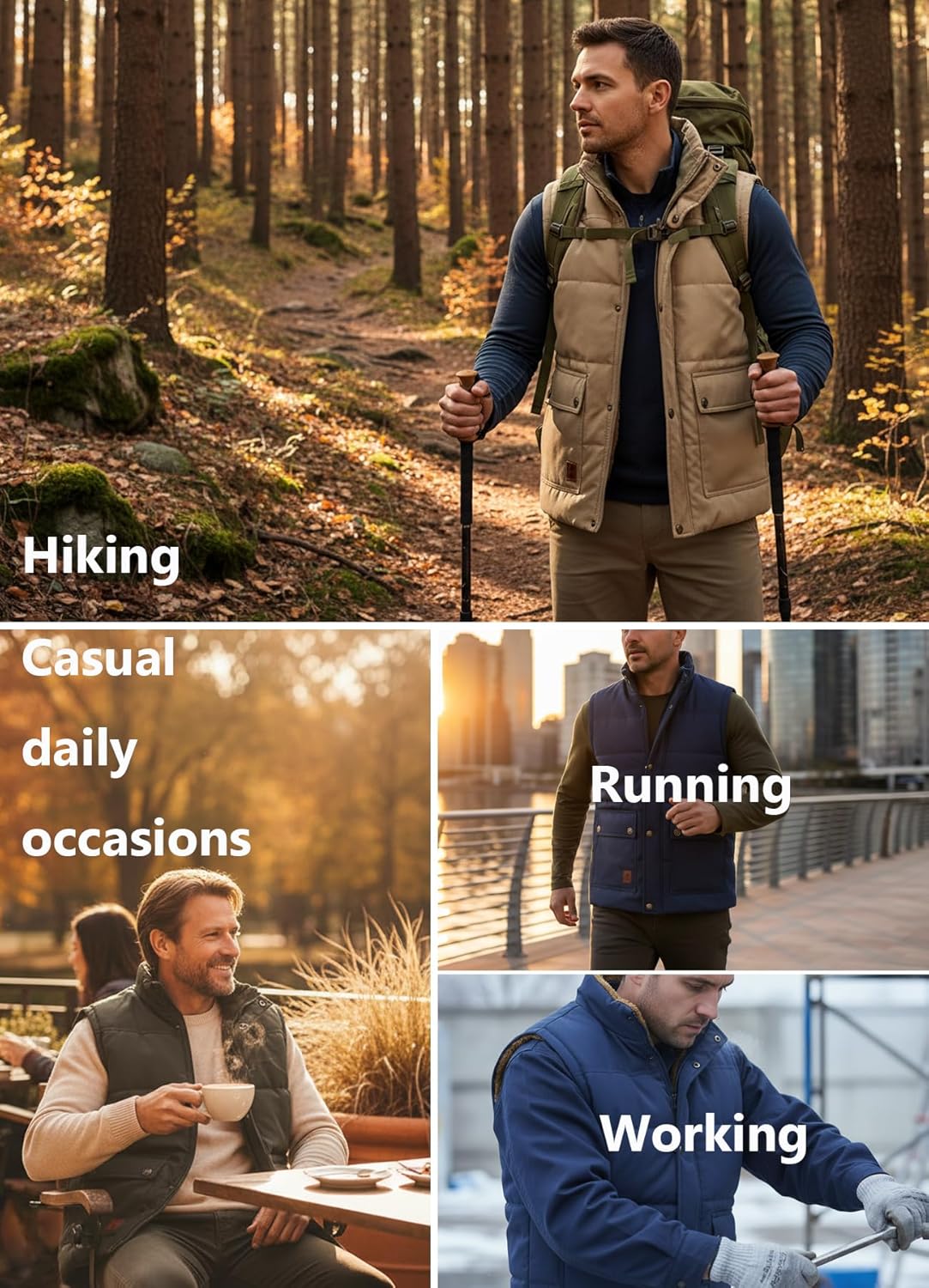 VtuAOL Men's Outerwear Vest for Men Winter Puffer Vests Fleece Lined Outdoor Warm Sleeveless Jackets - Image 5