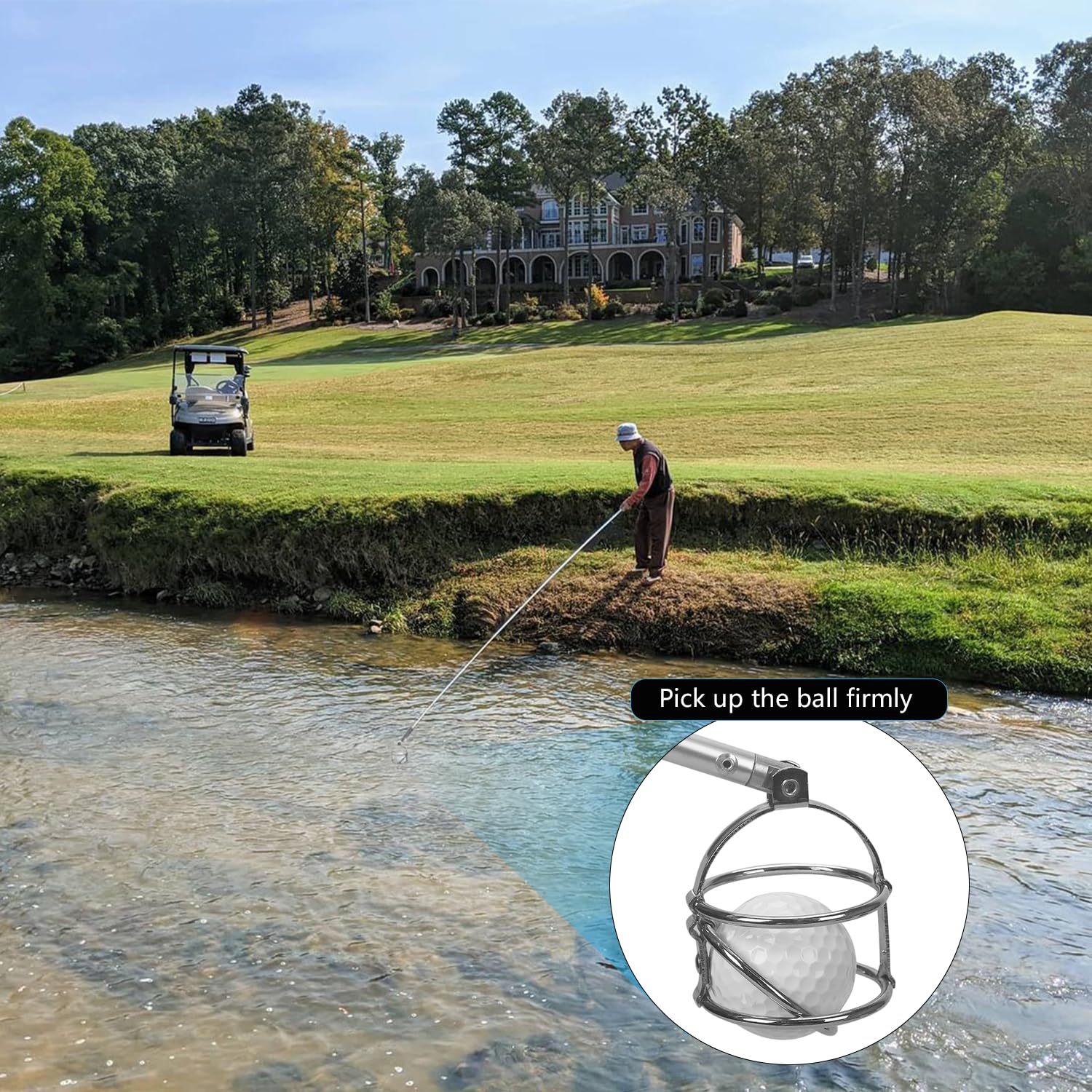 Teleskop-Golfballgreifer, bis zu 1,9 m, Kohlefaser-Golfball-Picker Oben für Wasser/Büsche, Wiesen, stufenlos, leicht und langlebig, Golfballgreifer (max. 1,9 m)
