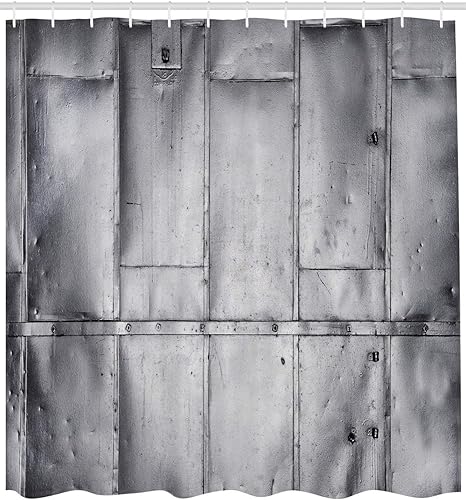 Miniatura 2 de Ambesonne Cortina de ducha industrial, diseño de pared con grietas, arreglo futurista desgastado, impresión monocromática, juego de decoración de