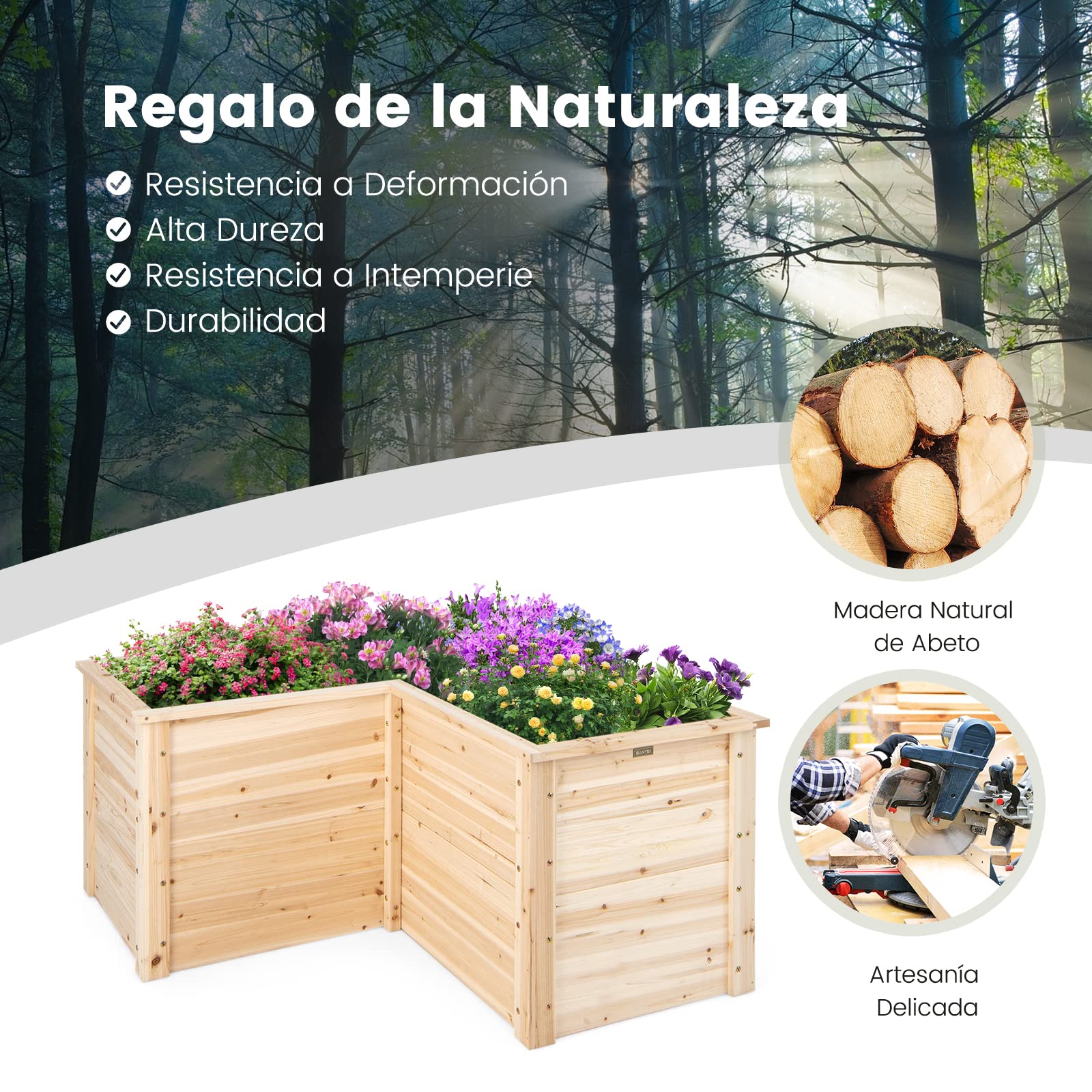 Jardineras Exterior GOPLUS Jardinera De Madera De Abeto, Maceta Elevada Con  5 Agujeros De Drenaje, Huerto Urbano Para Flores, Verduras, Cama Para  Cultivo, Capacidad De 100 Kg, Para Jardín Balcón, 120 X, image size:1600x1600