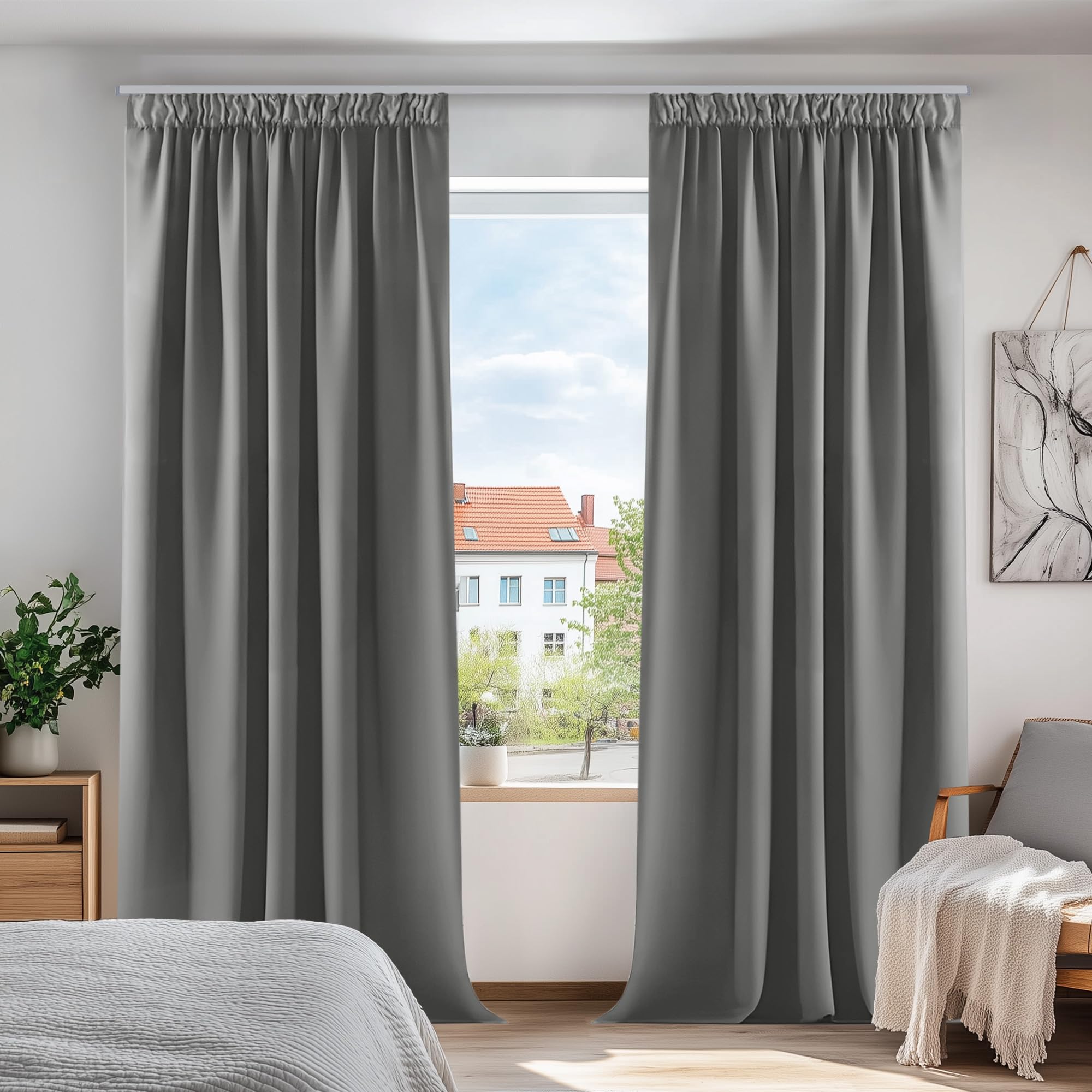 Deconovo Curtains Bedroom Living Room Thermal Insulating Cold and Heat Decoration for Modern Room, 140 x 245 cm, Light Grey, 2 Pieces Global Recycled Standard OEKO-TEX STANDARD 100 Global Recycled Standard Global Recycled Standard