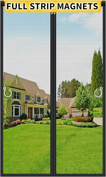 Hofudon Upgraded Magnetic Screen Door Mesh, Full Strip Magnets, Heavy Duty Fiberglass Mesh, Door Screen Magnetic Closure for Single Door Size 32 x 80 Inch, Screen Door Size 35 x 82 Black