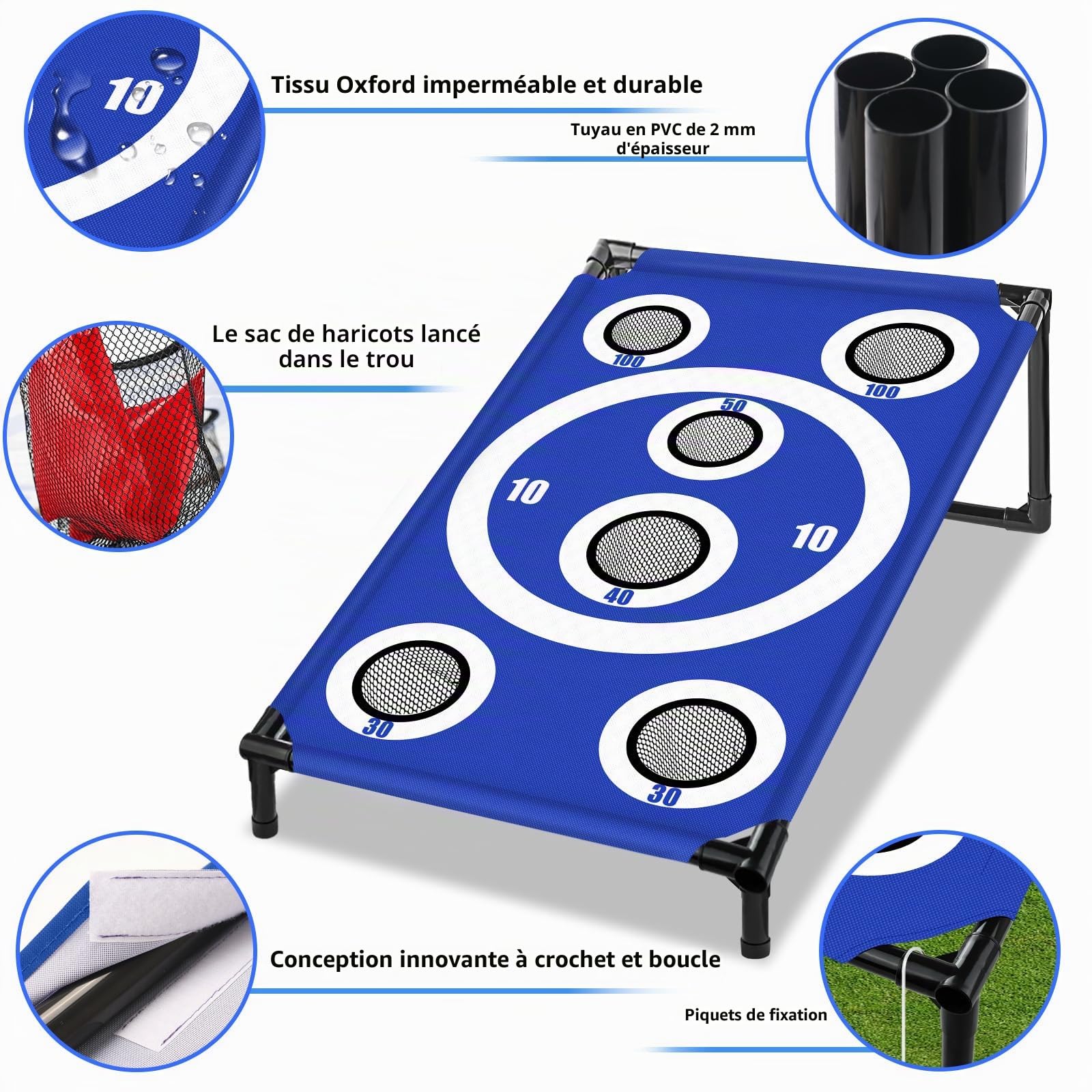 NZQXJXZ Jeu Corn Hole pour Famille et Adultes, 3 x 2 Ft Cornhole Jeu Portable avec 8 Sacs de Haricots et Sac de Transport, Idéal pour l'extérieur, l'intérieur, l'arrière-Cour, la Pelouse, la Plage
