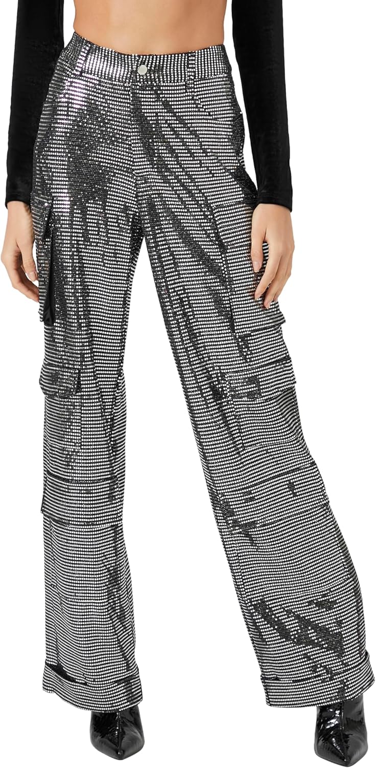 Forever 21 Womens Metallic Wide-Leg Cargo Pants - Image 2