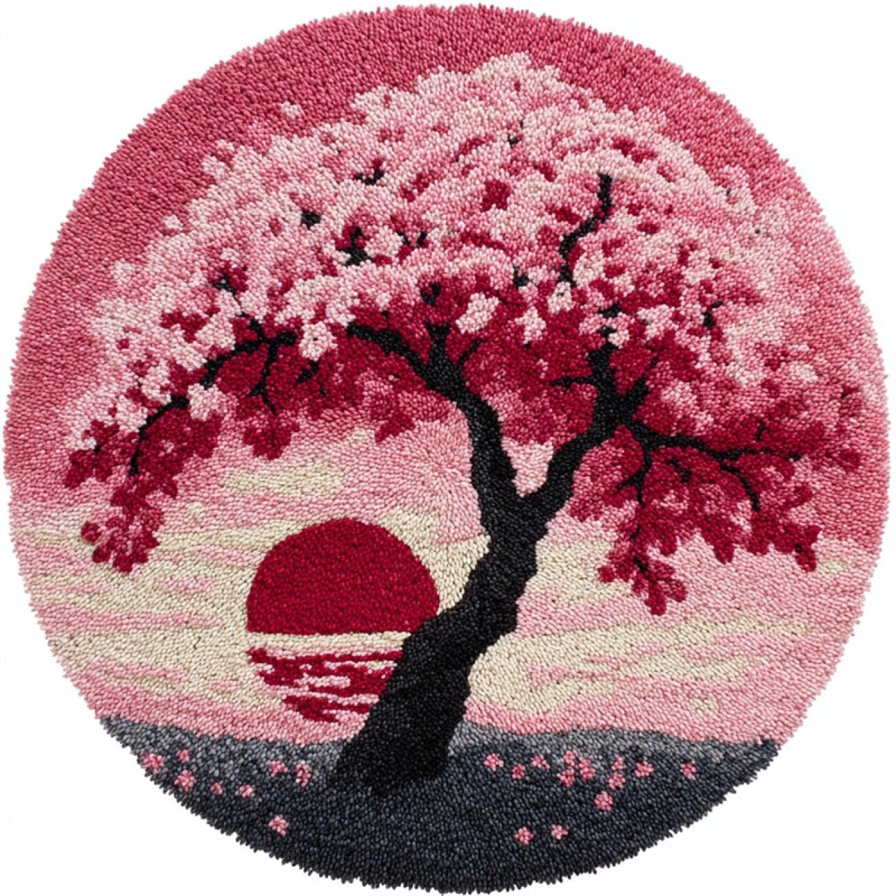 Kitquiver H Round Rug Latc Hook Kit Fantasy Flower Tree 100X100cm