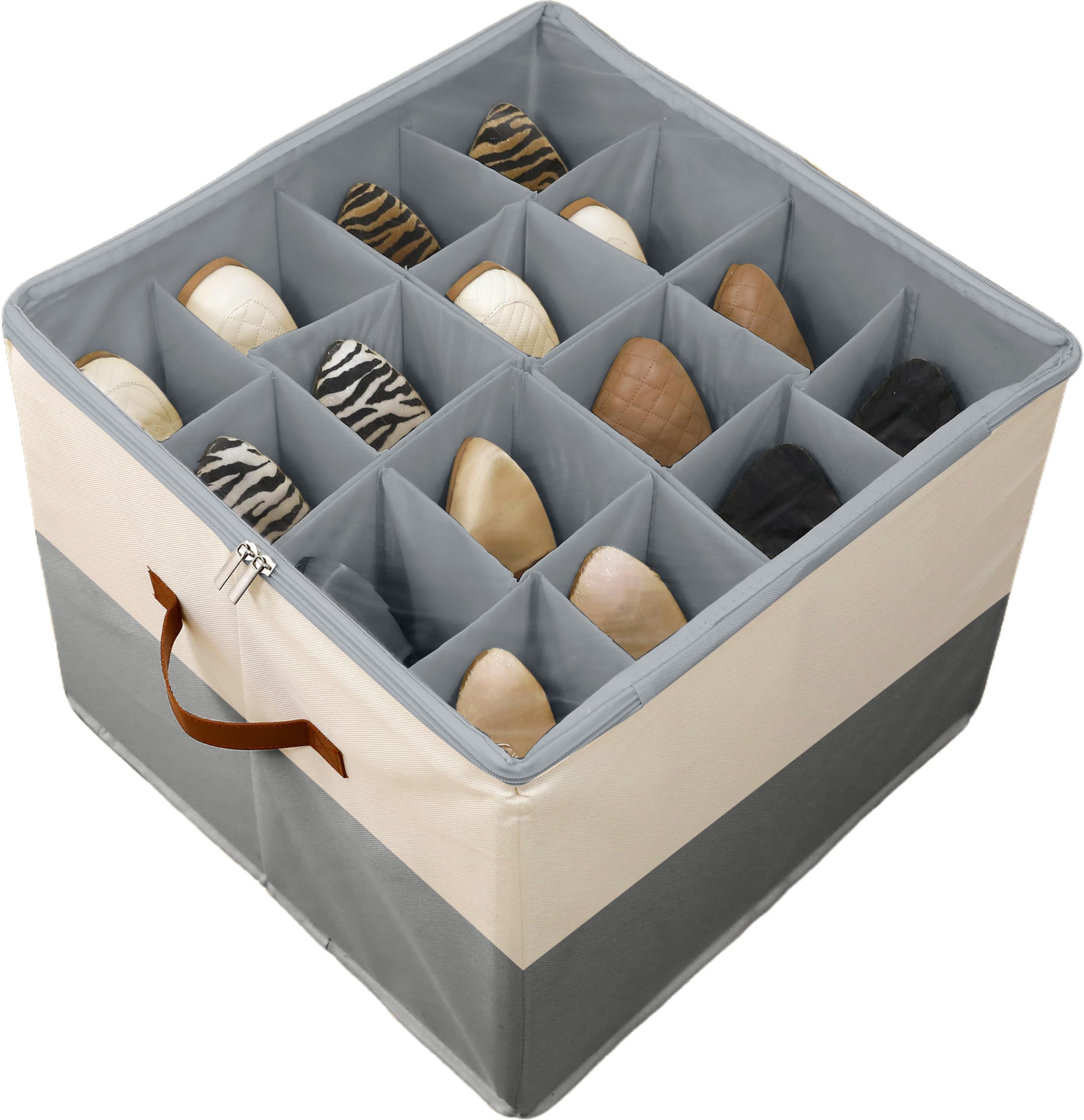 Saklifuo Shoe Storage Box, Fits 16 Pairs, Foldable Shoe Organiser with Clear Zip Cover, Adjustable Dividers & Handles, Space Saver Shoes Holder for Closet & Wardrobe