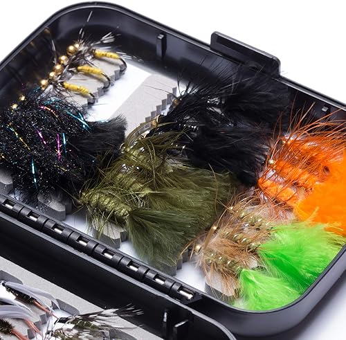 Miniatura 9 de Bassdash Fly Fishing Flies - Kit de moscas para pesca con mosca, caja con moscas de pesca surtidas de 36, 64, 72, 76, 80 y 96 piezas de moscas secas