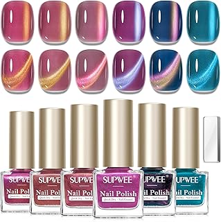 Quick Dry Cat Eye Nail Polish Set, Magnetic Nail Polish Non Gel, Air Fast Dry Cateye Nail Lacquer with Magnet High Glossy DIY Salon for Women Girl