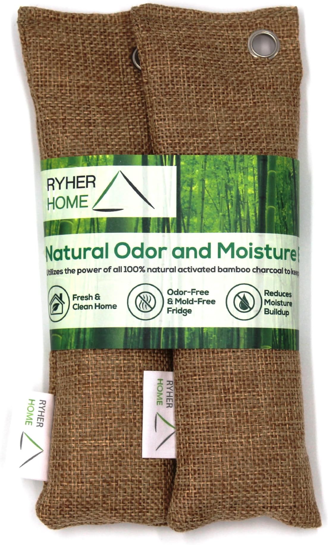 Ryher 2X Natural Bamboo Charcoal Shoe Deodorizer – Prevents Mold and Bacteria - Air Purifying Bags - Absorb and Eliminate Odor and Moisture for Shoes, Boots, Sneakers (Pack of 2) (Linen) (Brown)