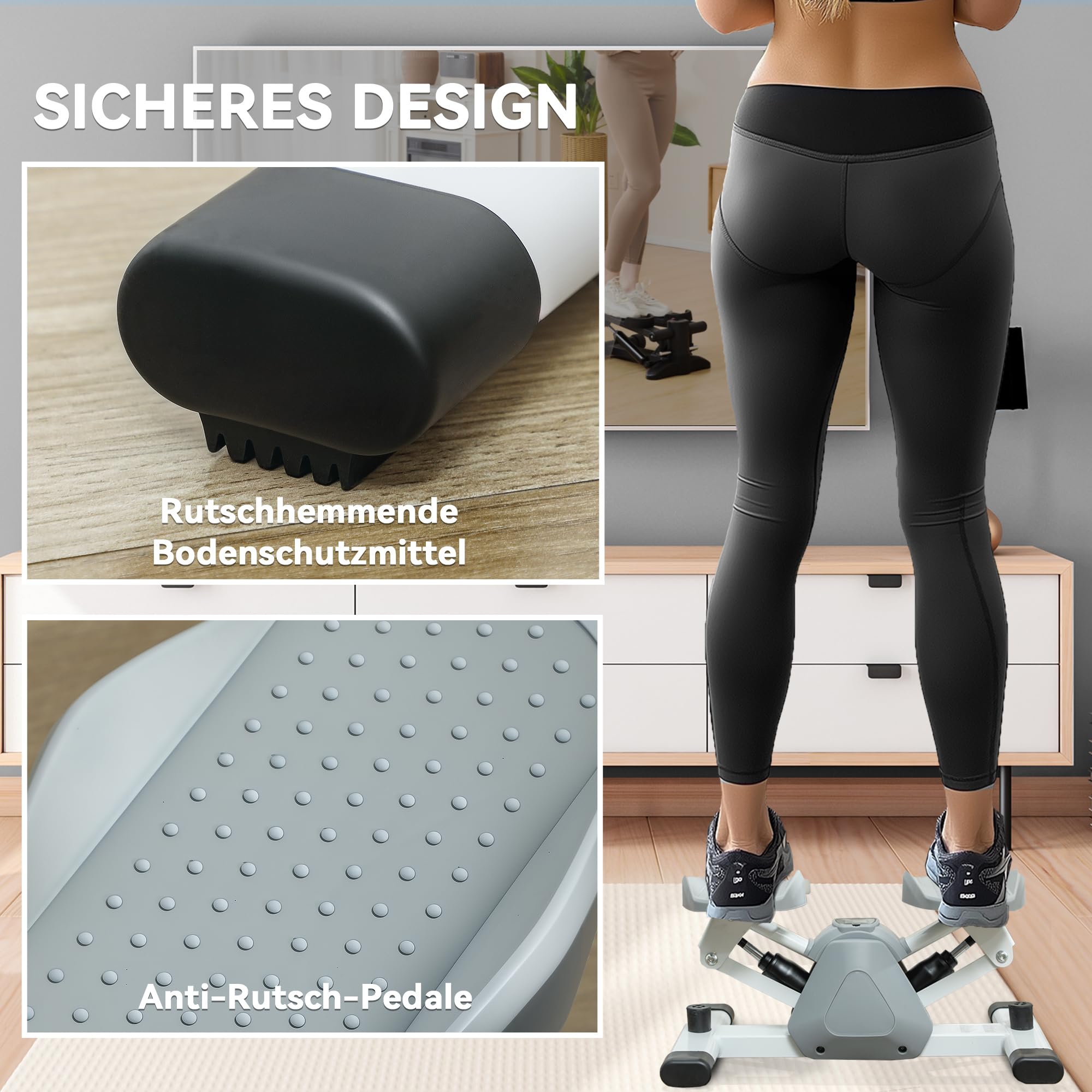 SPORTNOW Mini-steper do domu, steper, hometrainer LCD, szary