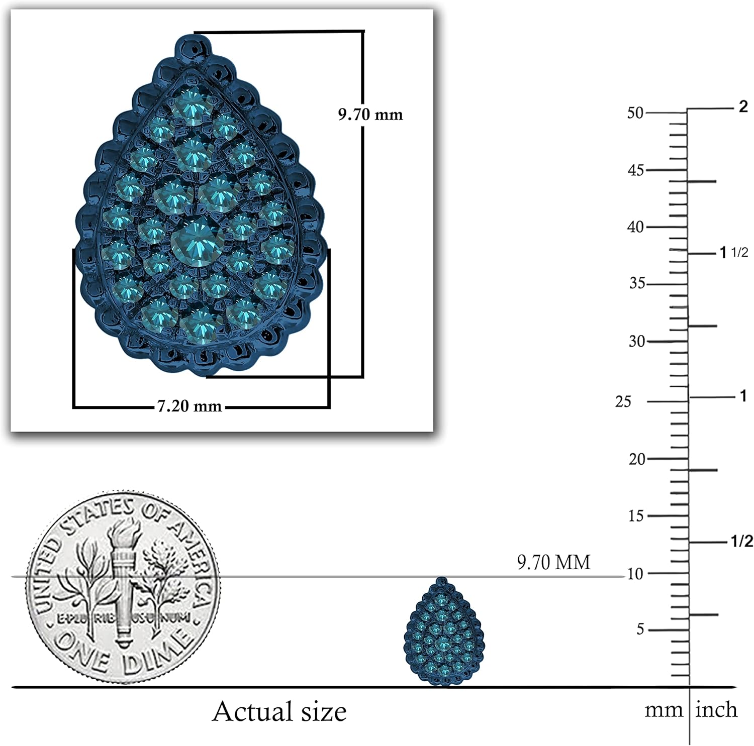 Dazzlingrock Collection 0.25 Ctw Round Natural Diamond Cluster Upside Down Teardrop Pear Shape Screwback Stud Earrings, Available in Black & Blue Plated 10K/14K/18K Real Solid Gold