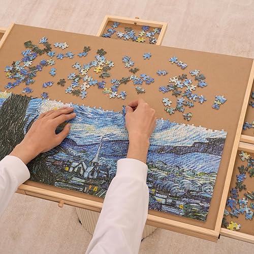 Miniatura 8 de VEVOR Tablero de rompecabezas de 1000 piezas con 6 cajones y cubierta, mesa giratoria de madera de 29 x 21.6 pulgadas, accesorios portátiles para