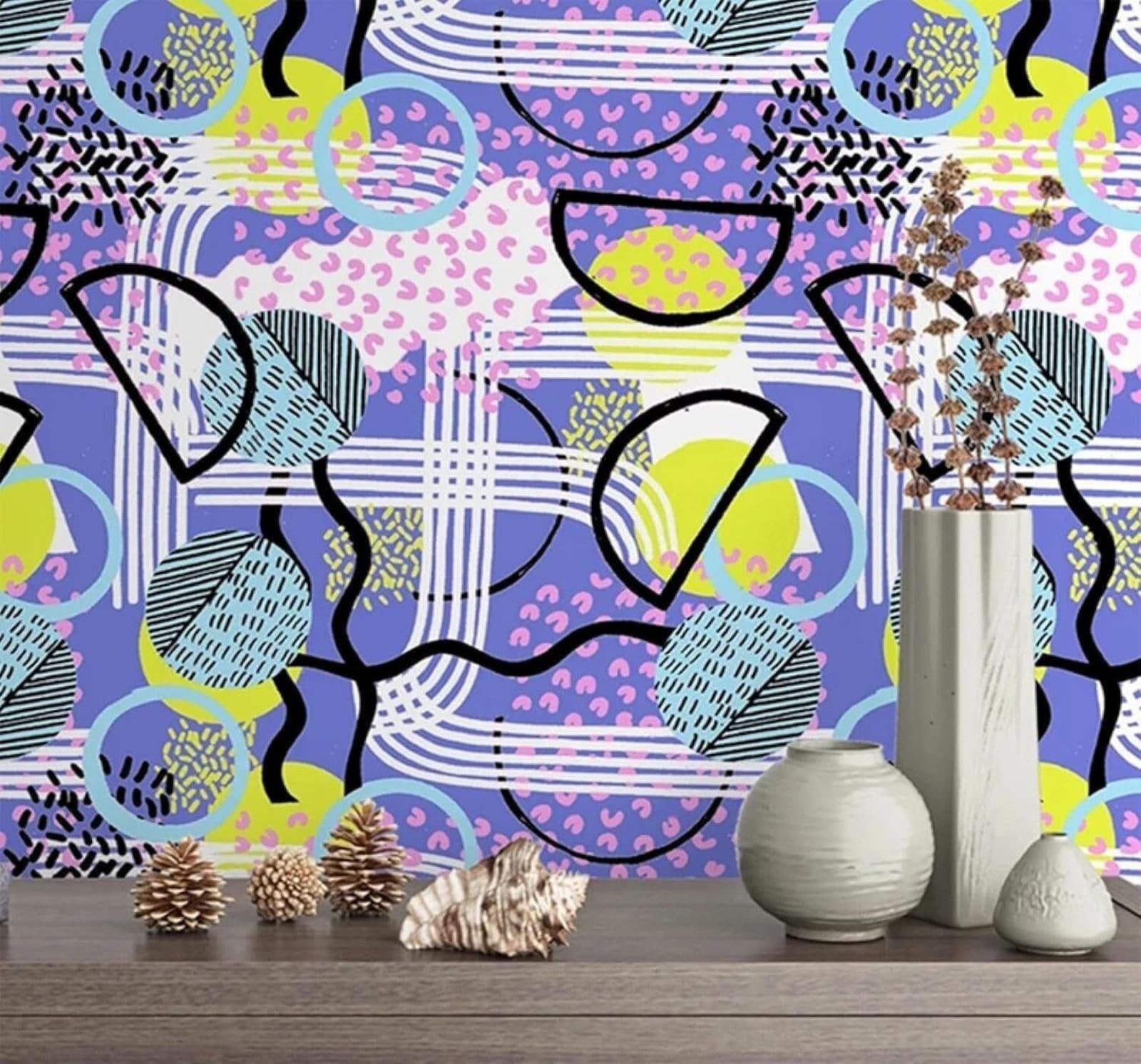 Tzxztt Cartoon Creative Colourful Geometric Unique Modern 3D Wallpaper Premium Textured Silk Neutral Tones Material Ideal for Living Room Bedroom-400cm×280cm