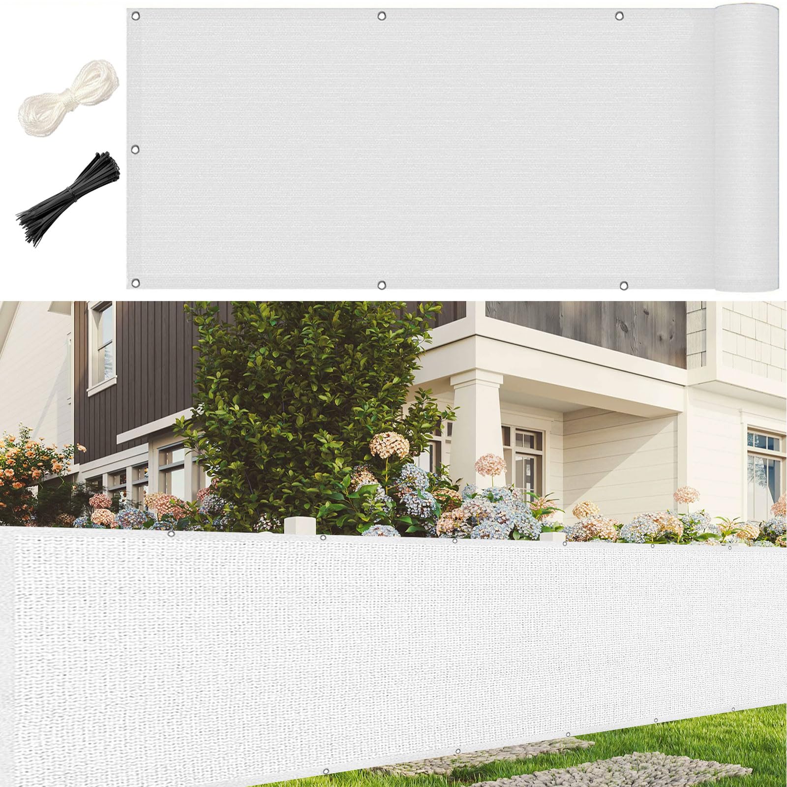 Brise vue balcon blanc en HDPE pour ombrager la terrasse et sécuriser le jardin des regards