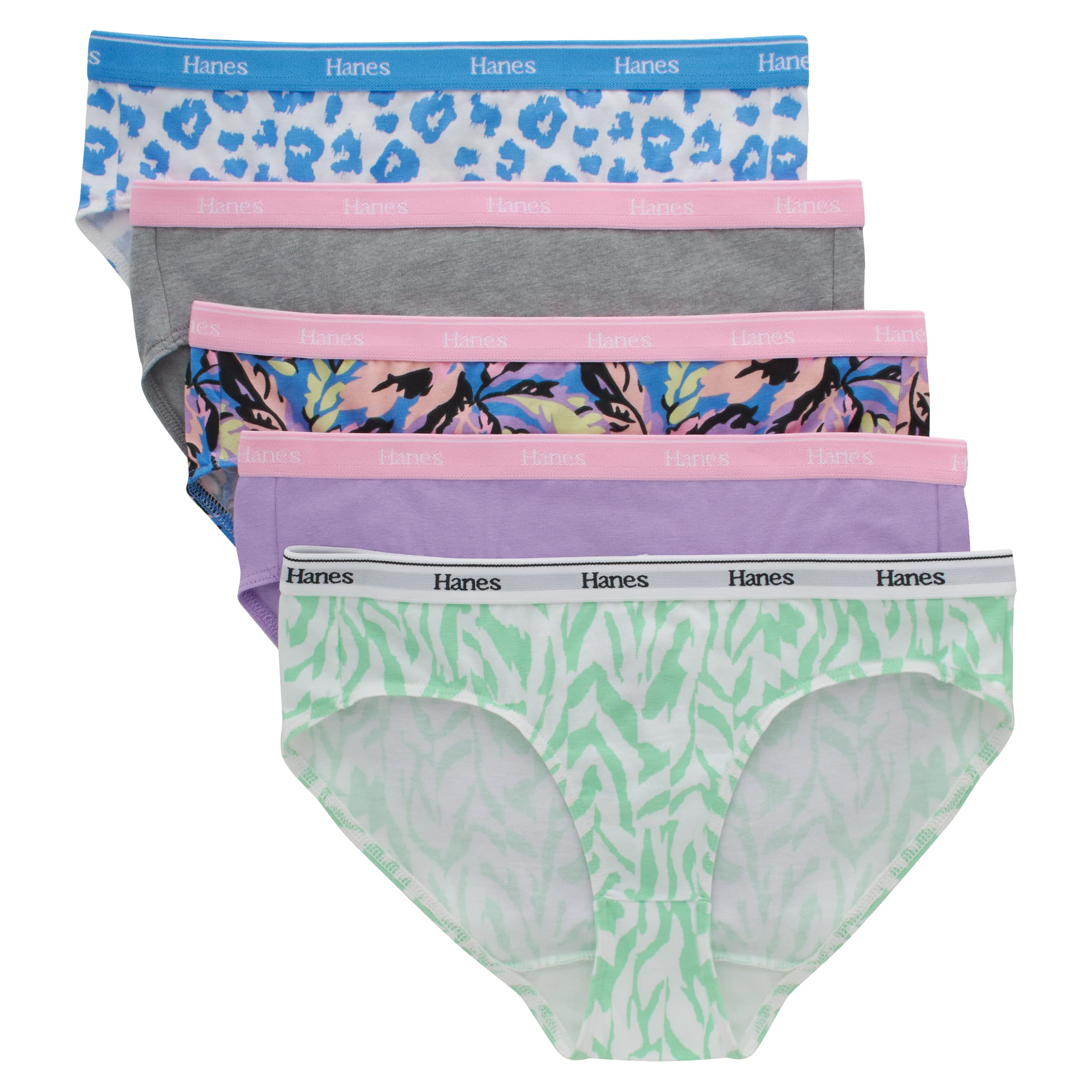 HanesOriginals Girls Boyshorts & Hipsters, Moisture-Wicking Cotton Stretch Underwear, Assorted 5-Pack