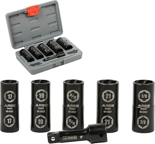 ARES 59035-Juego de 6 llaves hexagonales estándar y tuercas de llanta dañadas – Elimina tuercas dañadas y peladas – 0.669 in, 0.748 in (3/4