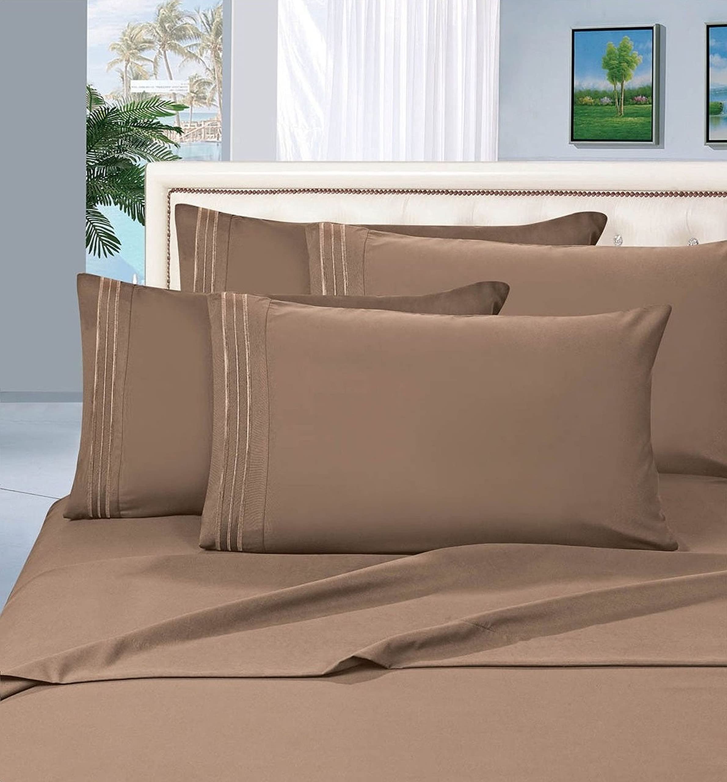 MattRest Luxury Silky-Soft 1800 Series Premium Collection - Wrinkle-Free 4-Piece Bed Sheet Set, Deep Pocket up to 16 inch, California King, Taupe