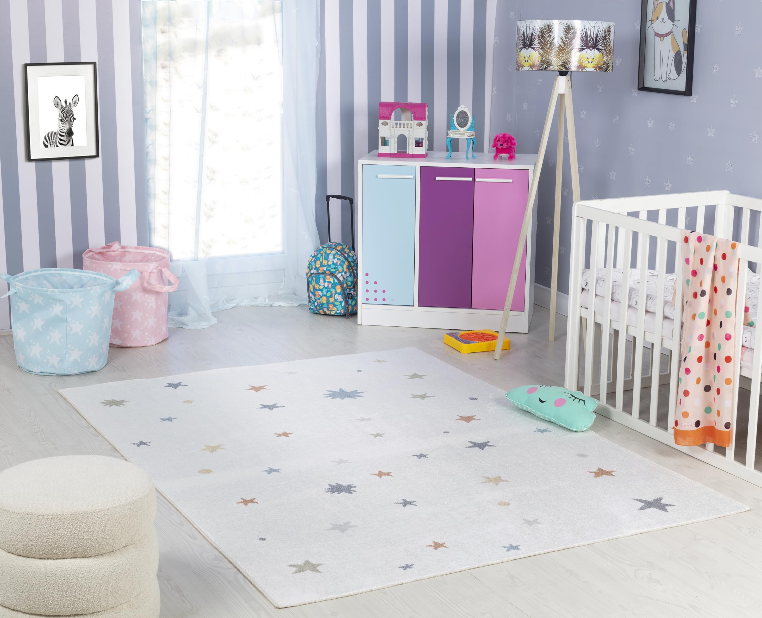 Livabliss Stelle Tappeto Bambini Tappeto Bambino Cameretta, Asilo o Sala Giochi, Tappeti per l'area della stanza dei Bambini, Accessori per Camera da Letto dei Bebè, Crema 120x170 cm