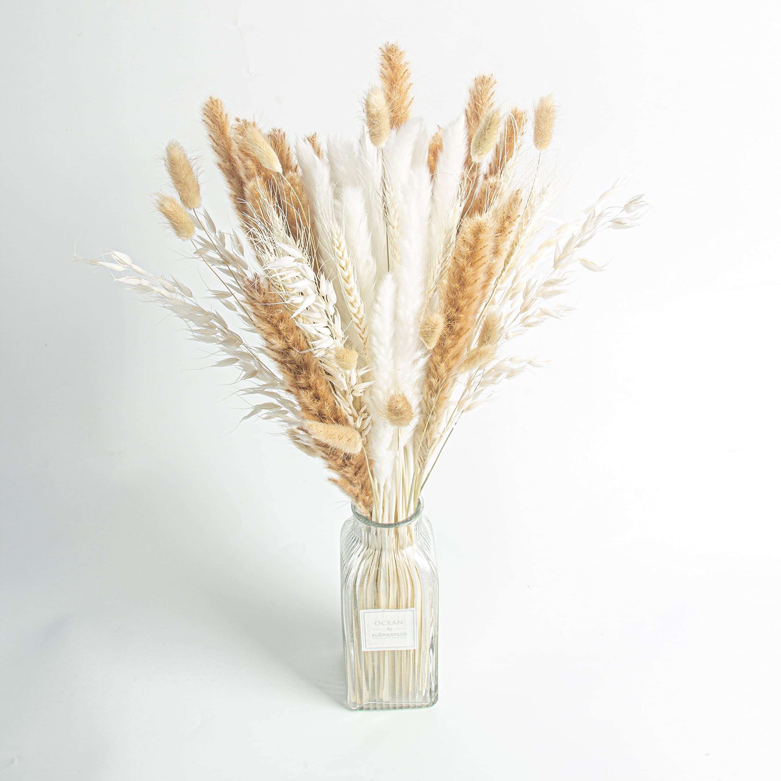 SJ Natural Dried Pampas Grass Bouquet 65PCS 17.5 inch ,Boho Home Decor Bouquet,Fluffy Dried Flowers