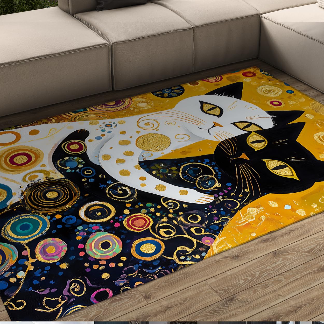 Tappeti per soggiorno lavabili 140x180cm Colorati motivi cerchio a bacio di gatto Morbidi bohemi a pelo basso per sala da pranzo Corridoio nursery