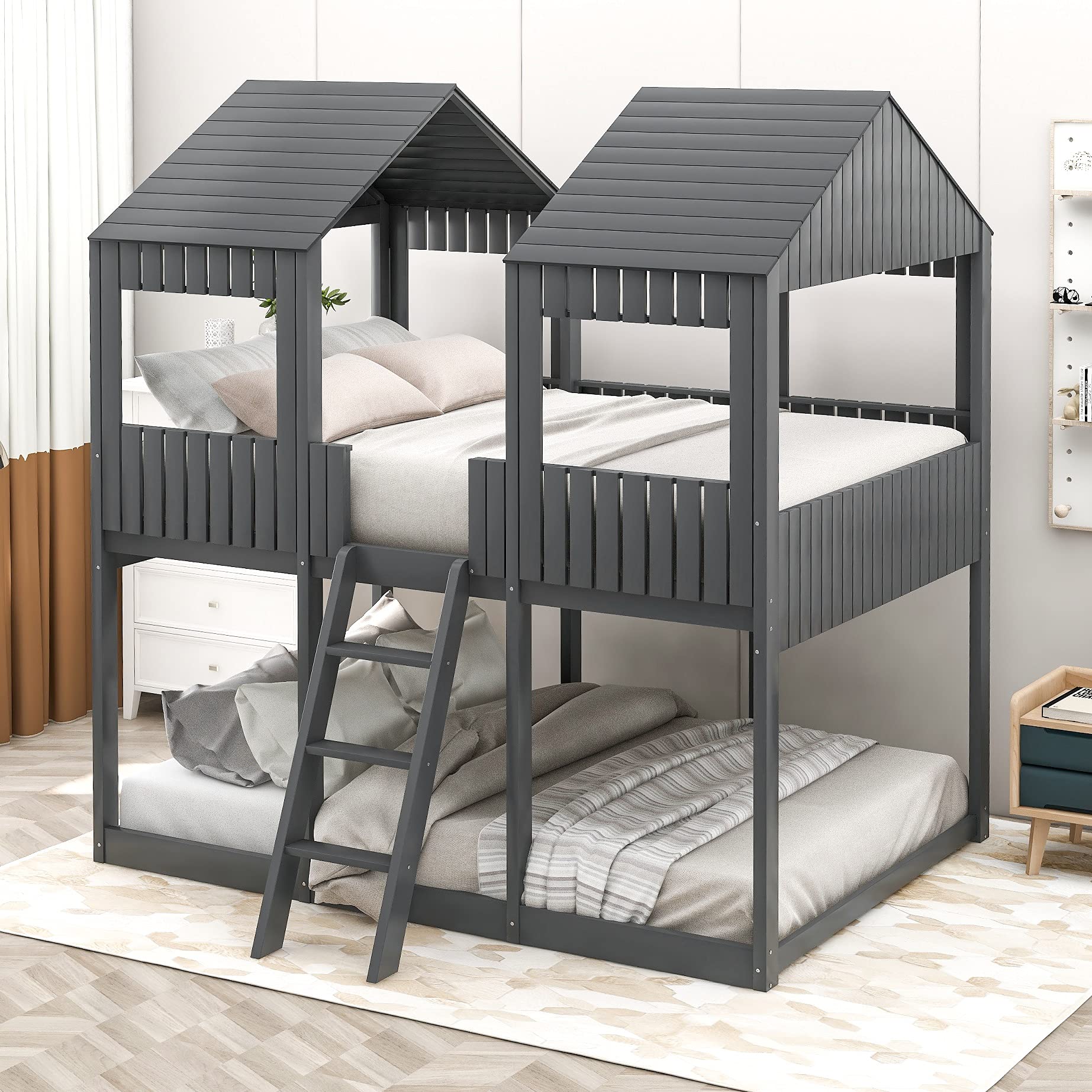 Buy Merax House Shaped Bunk Bed with Roof, Window, Guardrail and Ladder for Kids, Teens, Girl or