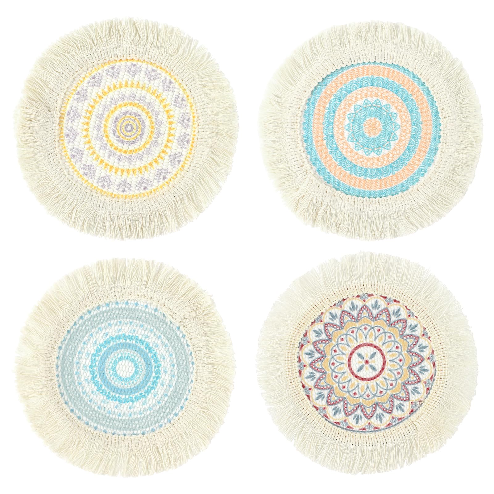 TBWHLKitchen Mat Table Mats Set of 4, Round Boho Placemats with Woven Fringe Placemats, for Kitchen Dining Farmhouse Bohemian Decor Place Mats