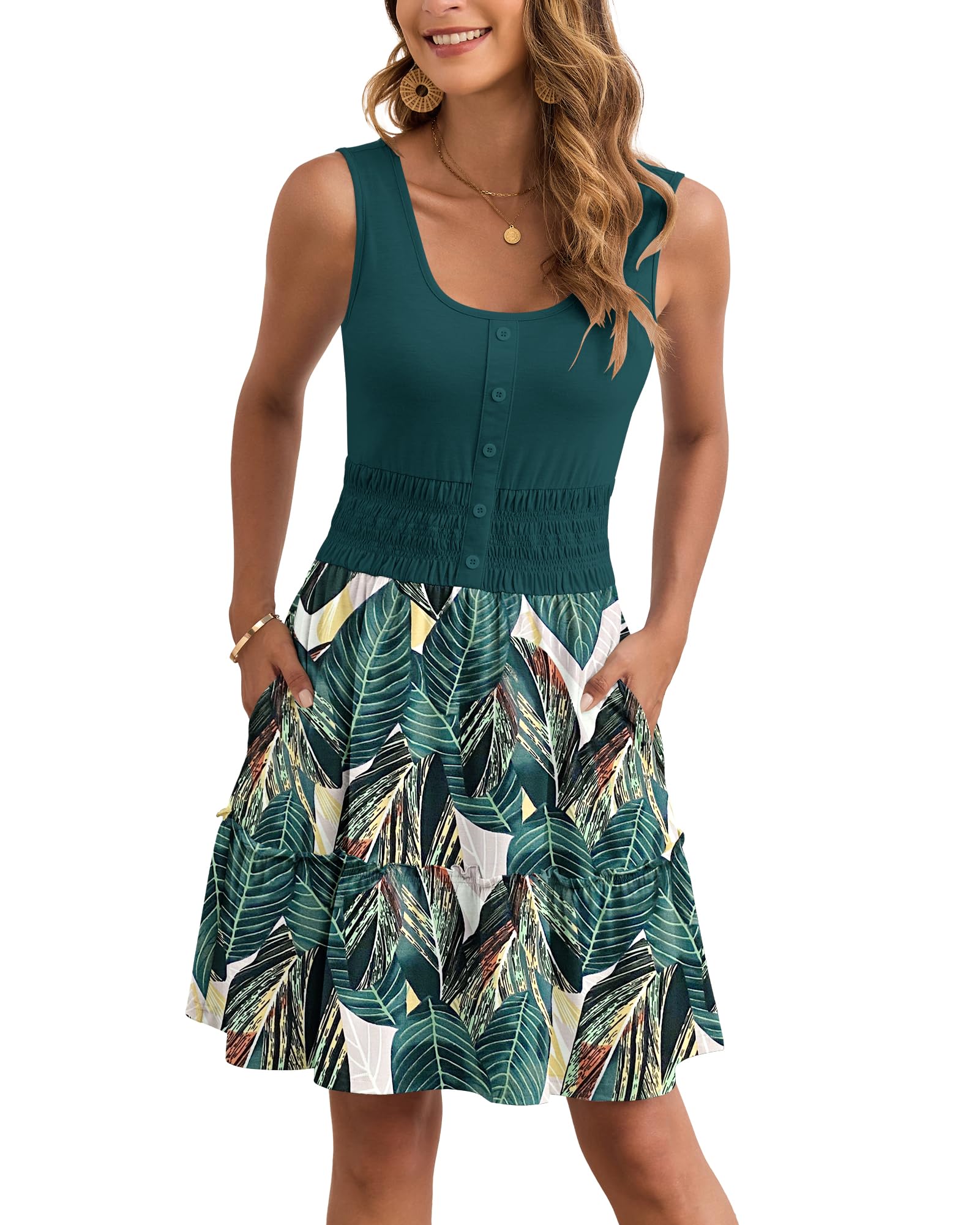 AUSELILY Women Summer Dress Sleeveless Tank Button Down Dresses