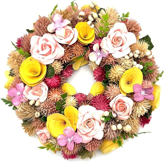 Amazon 22年 Mamawreath 包装紙あり 春リース 母の日ギフト 玄関 オールシーズン 花 イエロー ピンク色 Mサイズ 26cm 直径 6cm 厚み Cxo 926skg 造花 オンライン通販