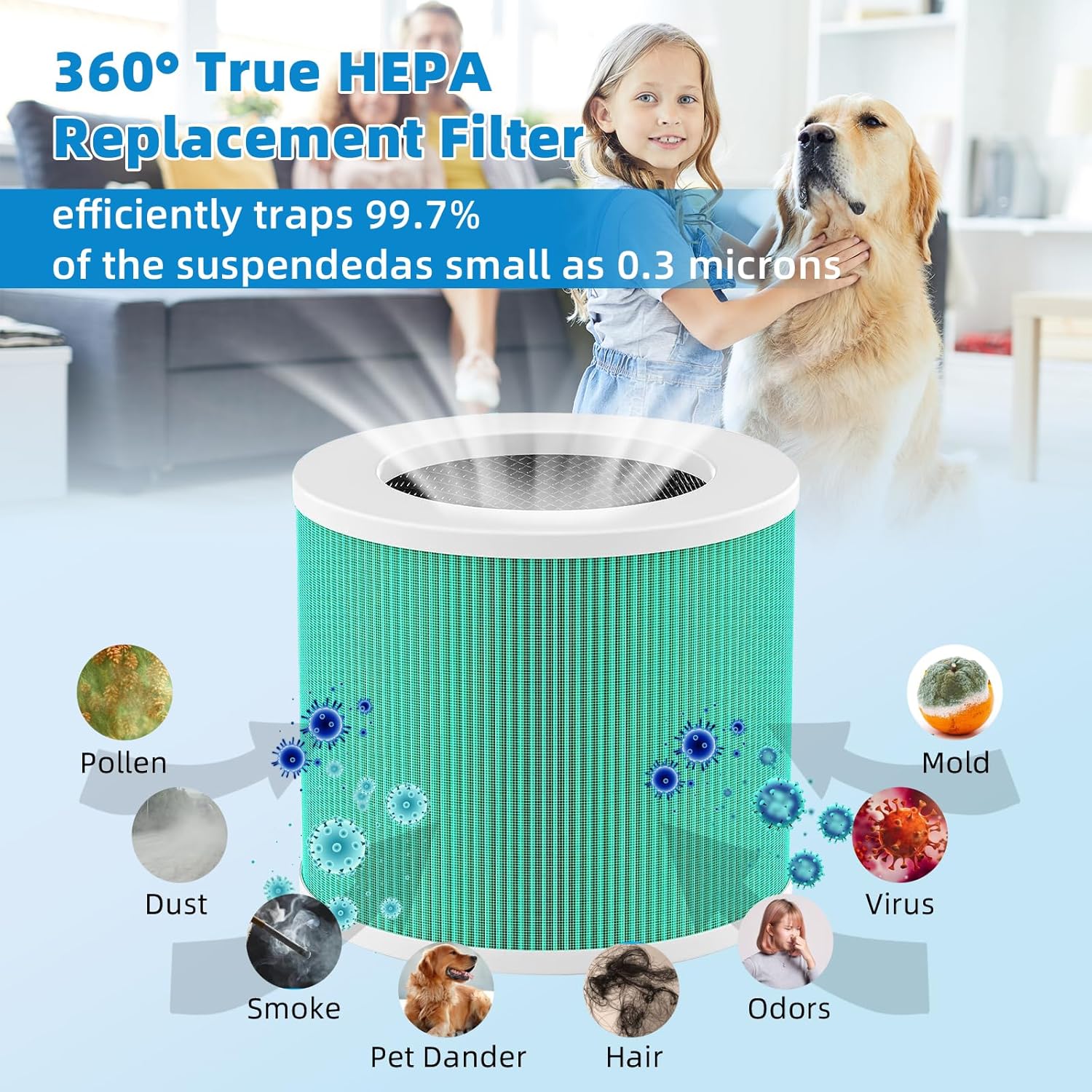 HY1800 Replacement Filter Compatible with MORENTO/CHIVALZ/Honeyuan HY1800 Air Purifier, 3-in-1 H13 True HEPA and Activated Carbon Filtration 2 Pack - Image 3