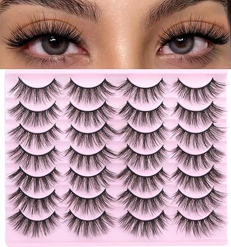 Paquete de 14 pares de pestañas de visón de aspecto natural de 0.59 pulgadas (0.591 in), pestañas postizas esponjosas 3D de Geeneiya
