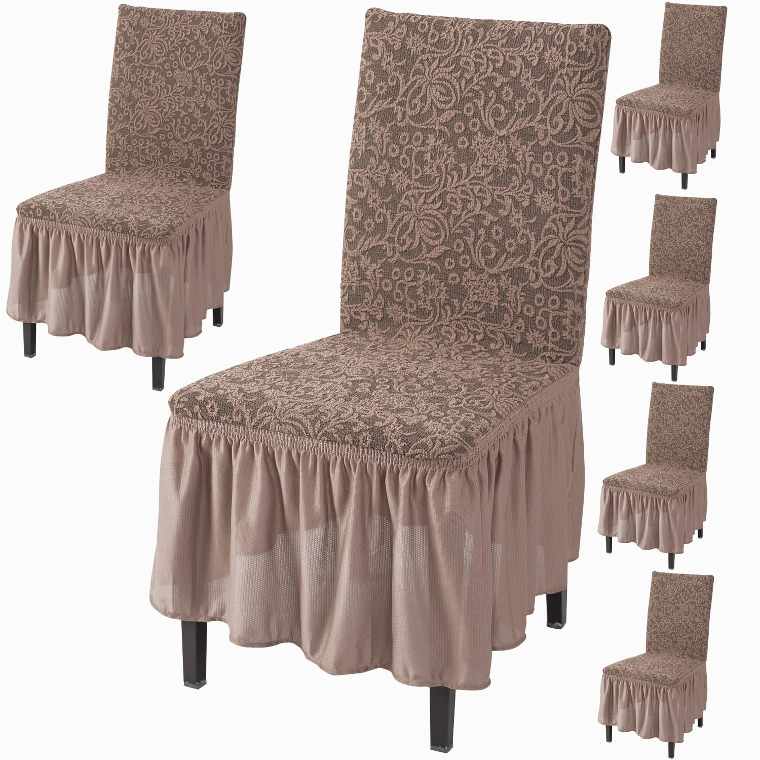 Hokipo Dining Chair Cover With Frill Skirt Set Of 6 (Ar-4650-J3*6) - Polyester Blend, Grey-image-43