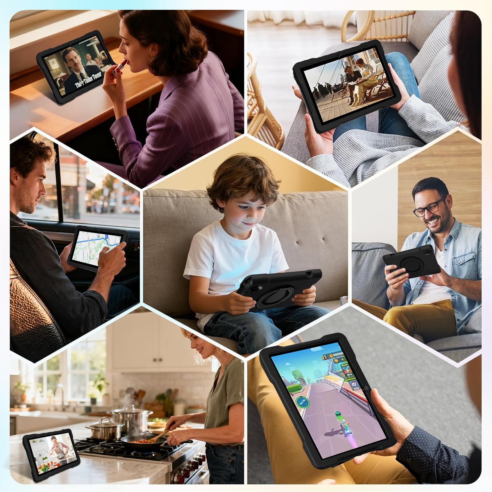 Tablet 10 Pulgadas con 30GB RAM+TF 2TB, Octa-Core 2.0Ghz/GMS, Widevine L1/5G WiFi/Bluetooth 5.0, Juegos Educativos, 5MP+8MP/1280*800, Tablet Android 15 tablet Niños con Funda EVA+360° Giratorio, Negro