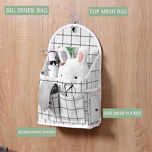 Miniatura 7 de FuninCrea Bolsa de almacenamiento para colgar en la pared, organizador de lino a cuadros blanco y negro, para montar en la pared, sin perforaciones,