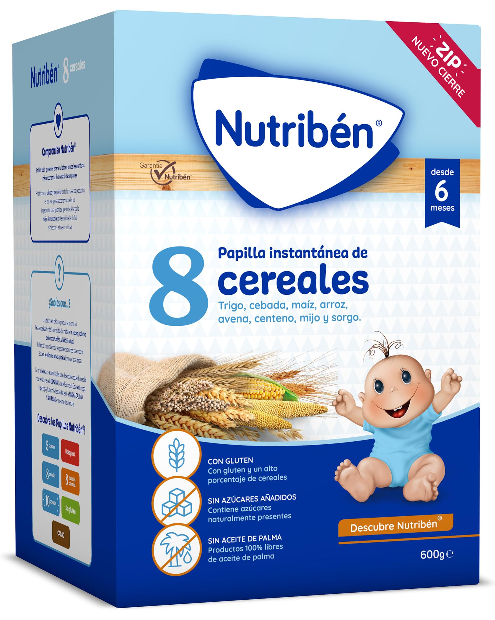 Nutriben Papillas Variadas (8 Cereales, 8 Cereales Galleta María, 8 Cereales Miel Galleta María + 10 Cereales), 3600g, Alimento para Bebés a partir de 6 meses. Sin aceite de palma, Pack de 6 x 600g