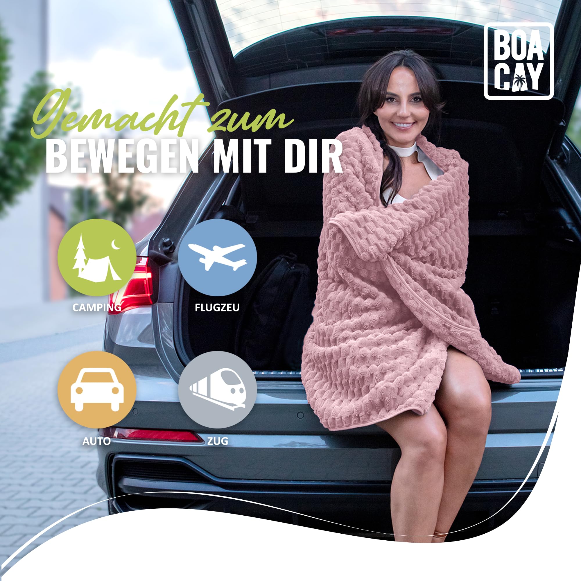 BOACAY Packbare Reisedecke für Flugzeug, Auto - Kompakte Bürodecke - Tragbares Kissen für Erwachsene, Kinder mit Hülle, Gepäckhülle, Rucksackclip