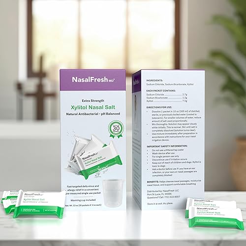 Miniatura 4 de NASALFRESH MD - Sobres de enjuague nasal de xilitol de fuerza extra - Fórmula clínica basada en 7.5g para alivio de los senos nasales, congestión,