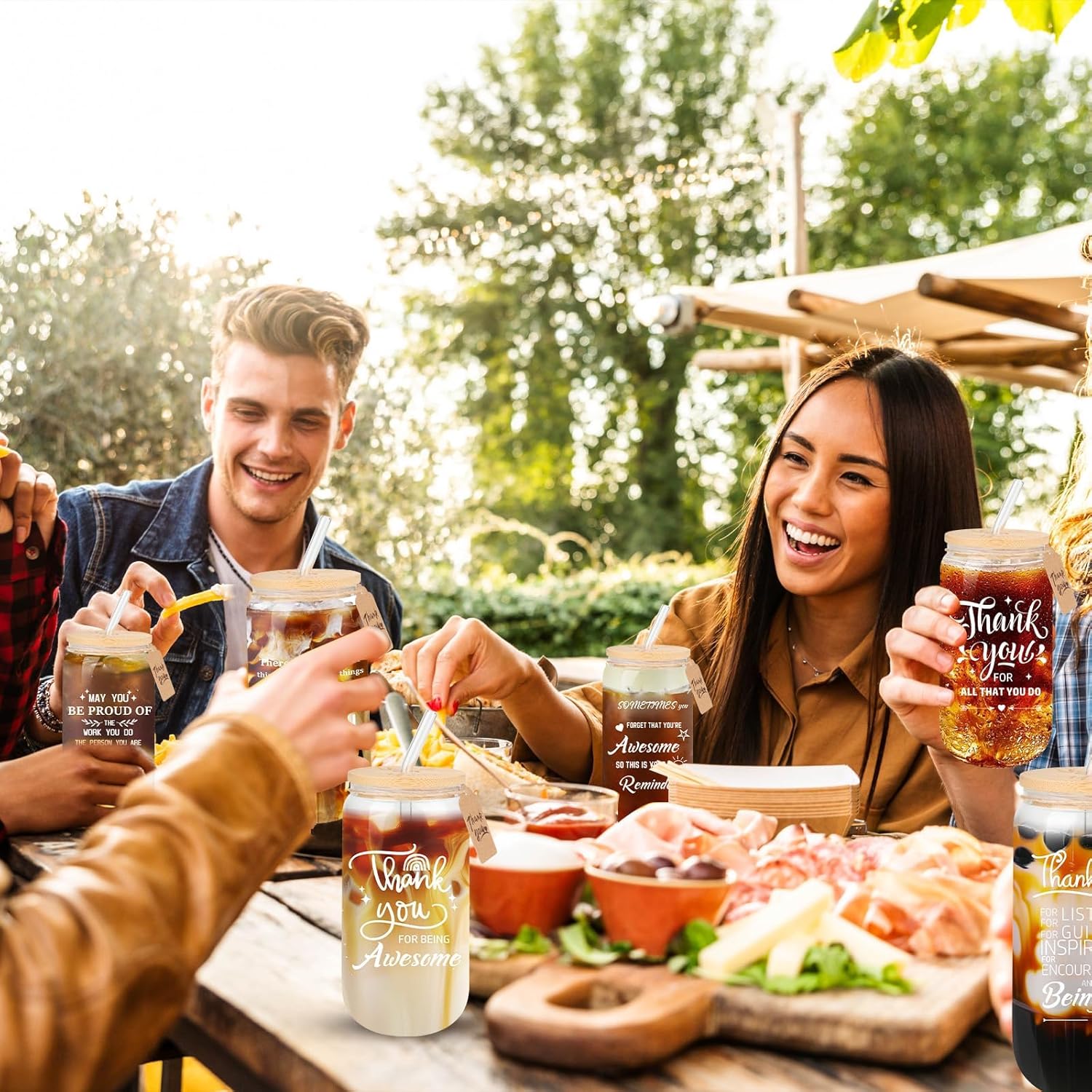 8 Set Employee Appreciation Gifts Glass Cups, Thank You Gifts for Staff Coworker 16oz Can Shaped Beer Glass Cups, Gift Box, Hanging Cards and Coaster Birthday Gift for Team Women Men Teacher