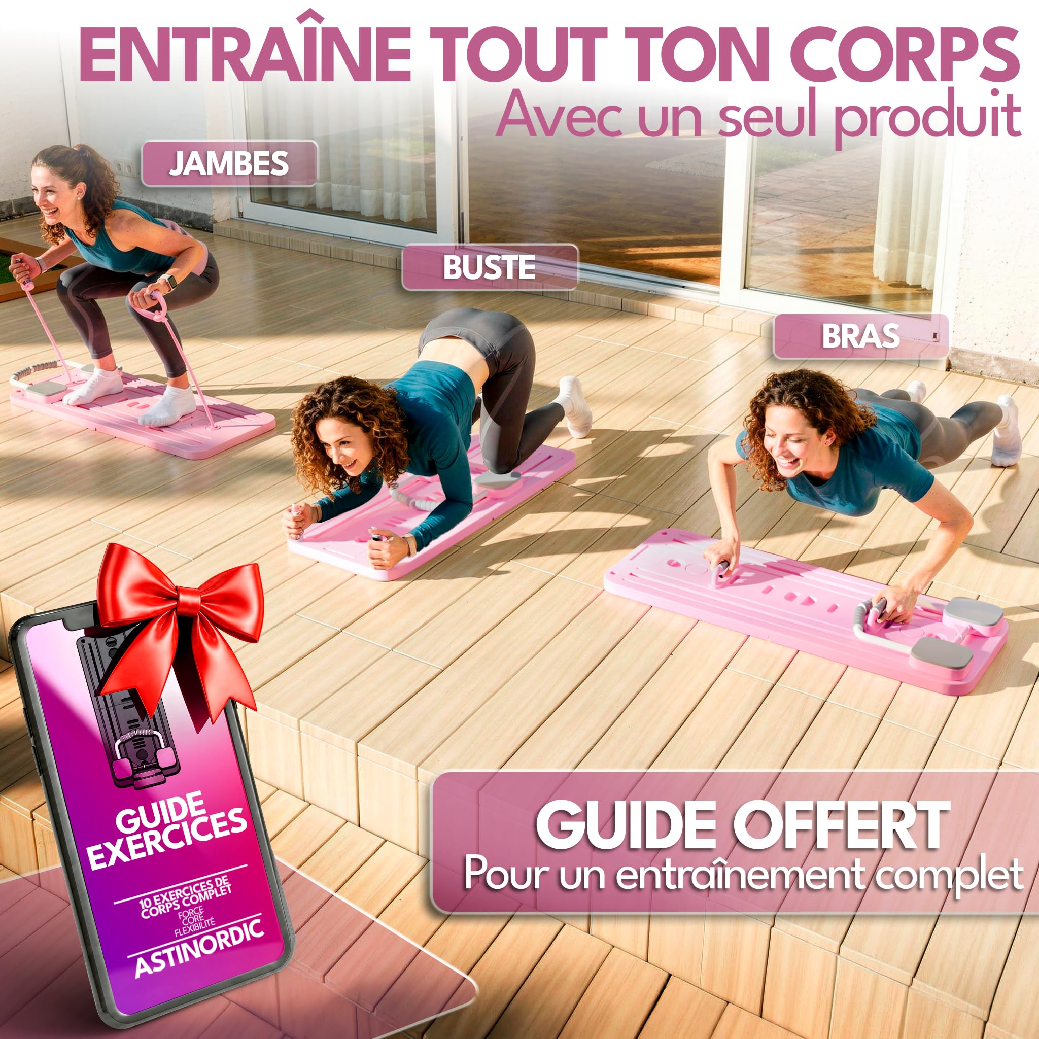 Reformer Pilates Pliable avec Accessoires & Guide 10 Exercices – Pilates Reformer Machine, Pilates Board / Planche Pilates, Mini Reformer Pilates, Appareil de Sport Maison