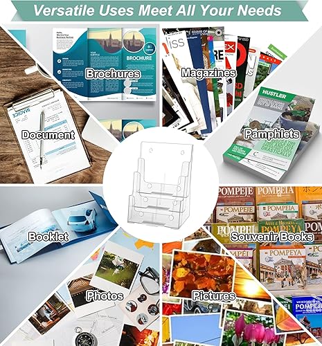 Miniatura 7 de Argvey Soporte acrílico para folletos de 8.5 x 11 pulgadas, soporte de literatura transparente de 3 niveles con divisor extraíble para folleto