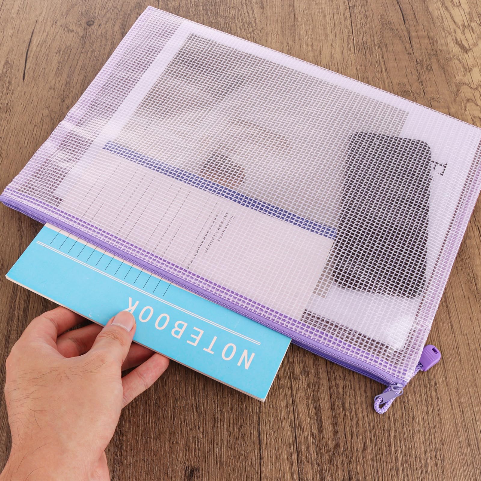 ASelected 15 Pieces Document Bag A4+A5+A6 Mesh Document Bags Zip Bag for File Paper Travel Make-Up Bag (5 Colours) - Image 4