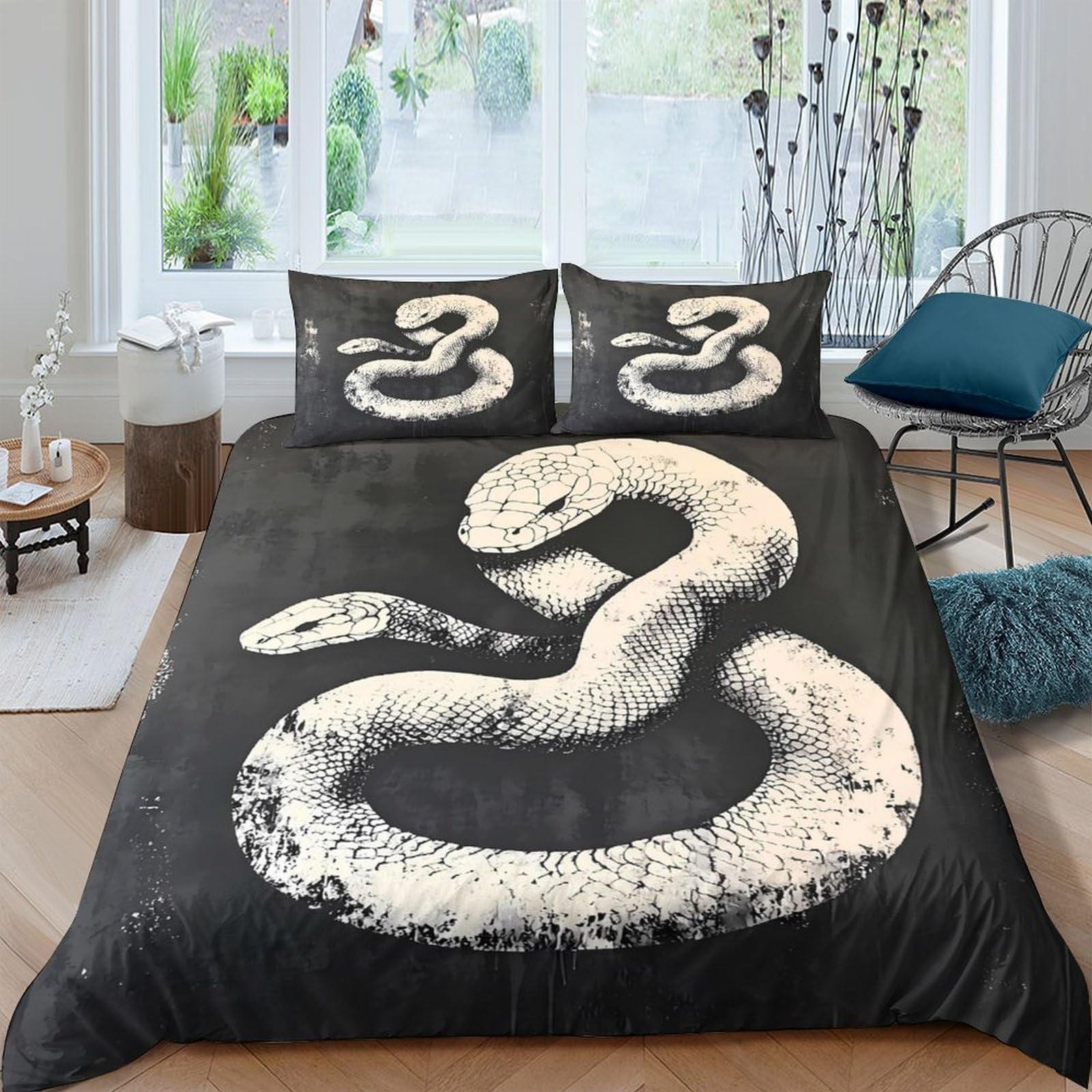 GPLZQXKJNH 3D Printed Snake Pattern Duvet Cover Microfiber Soft Breathable Reptile Bedding Set with 2 Pillowcases for Bedroom Home Decor Single（135x200cm）