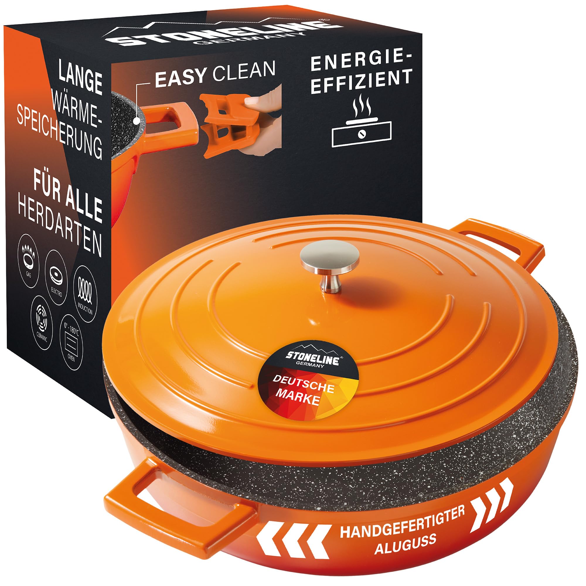 STONELINE Induction Roasting Dish 28 cm, 4.2 L, Cast Aluminium Coated Pot with Real Stone Particles, Oven-Safe Casserole Dish