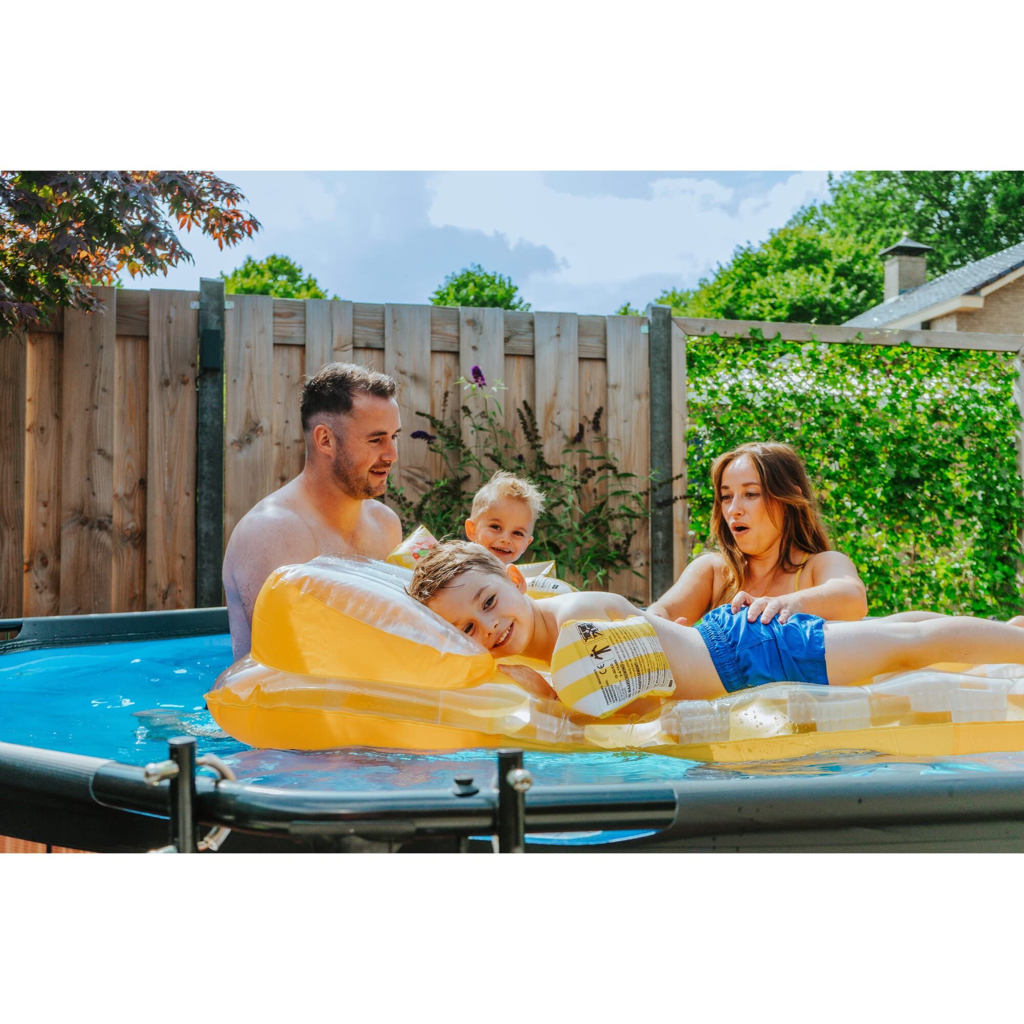 EXIT Toys Wood Pool - ø300x76cm - Piscina de Marco Redondo con Bomba de Filtro de Cartucho - Fácil Acceso - Adecuada para Niños Pequeños - Marco Robusto - Diseño Único - Marrón