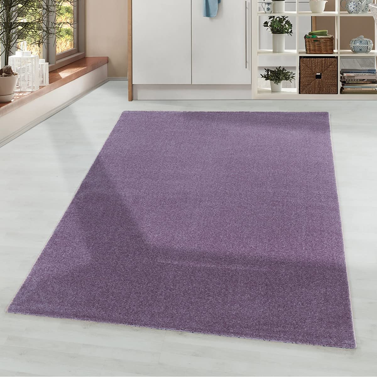 Tapis violet design 80x150 cm poil court doux tapis de salon uni