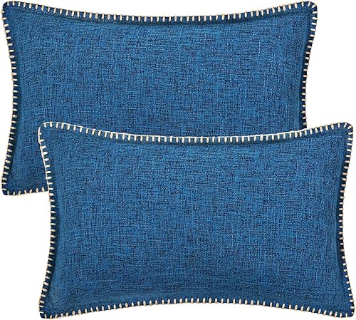 decorUhome Juego de 2 fundas de almohada decorativas para exteriores de 12 x 20 pulgadas, fundas de almohada lumbares de lino rústico neutro con