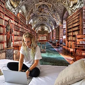 Amazon.co.jp: CFGZC ヴィンテージ図書館本棚タペストリー 壁掛け 古代