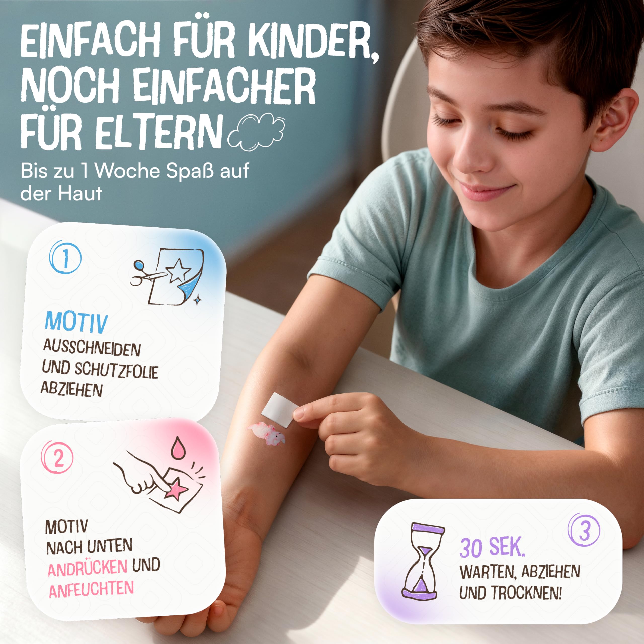 Lunablu 120 przyjaznych dla skóry tatuaży dziecięcych [certyfikat dermatologiczny] Made in Germany | prezent dla dzieci | tatuaże dziecięce dla chłopców i dziewczynek | tatuaż - dinozaury i maszyny