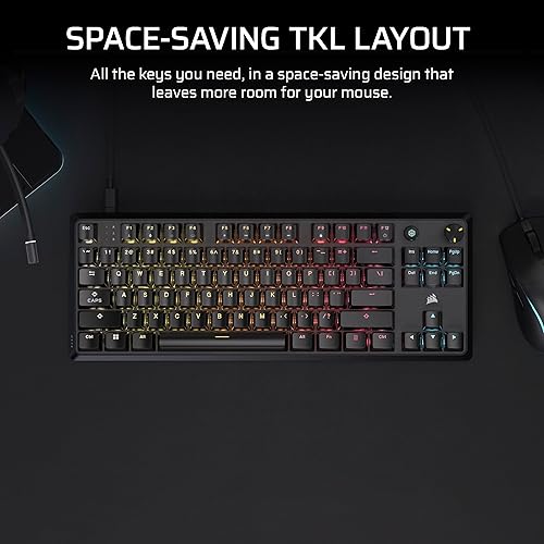 Vista 3 de Corsair K70 CORE TKL RGB Teclado mecánico con cable para juegos sin llave - Interruptores lineales MLX Red v2 pre-lubricados, SOCD, teclas de doble