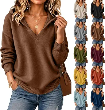 Cashmere Sweaters for Women Long Sleeve V-Neck Soft Knit Pullover Hoodie